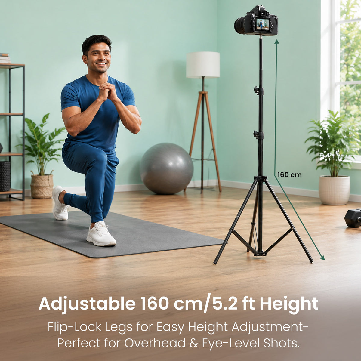 portronics instapod 160 extendable tripod | 160cm maximum height extension with flip lock legs | home workout tracking and overhead angle photography | buy adjustable tripod stand for mobile
