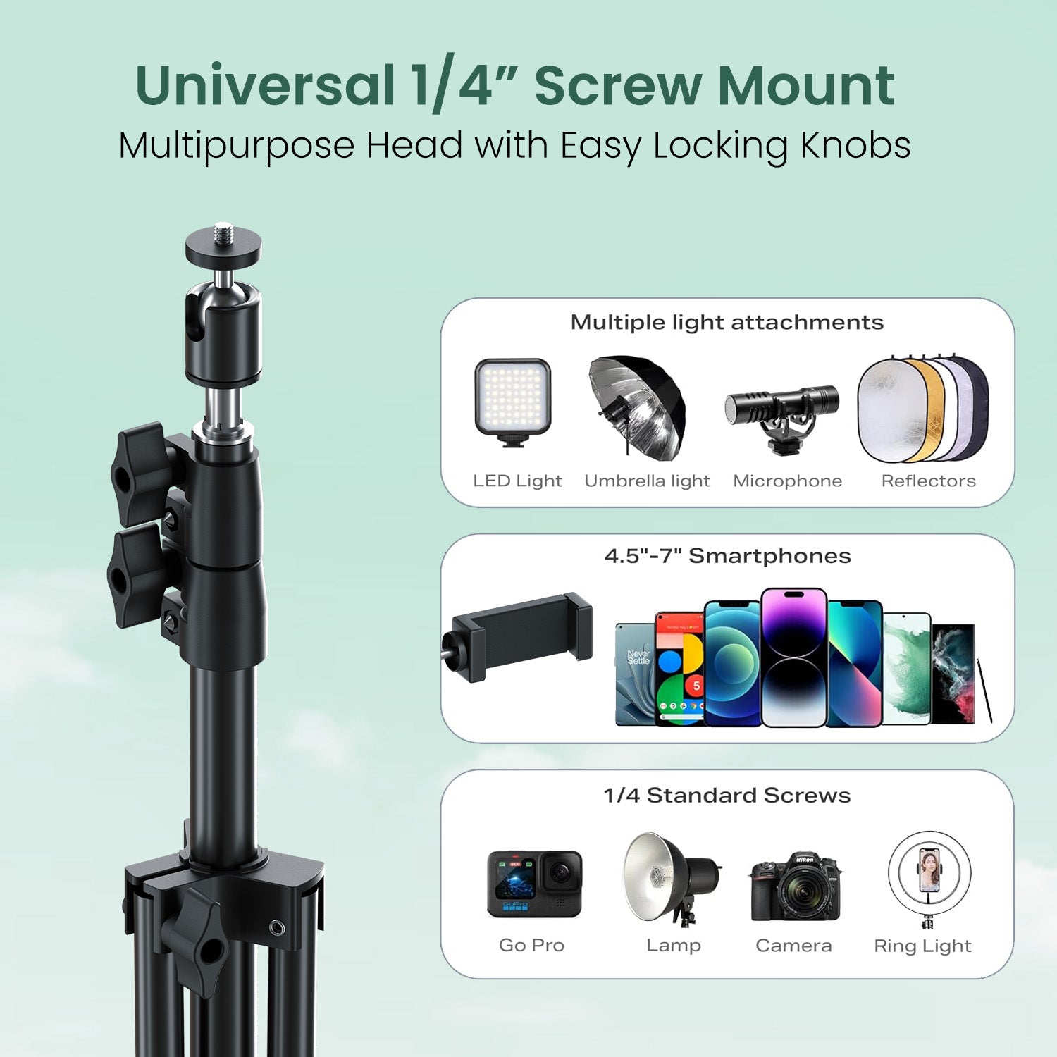 portronics instapod 160 1/4 inch screw tripod | universal 1/4 inch screw mount for lights mics and action cameras | professional youtube vlogging setup | versatile camera stand accessories