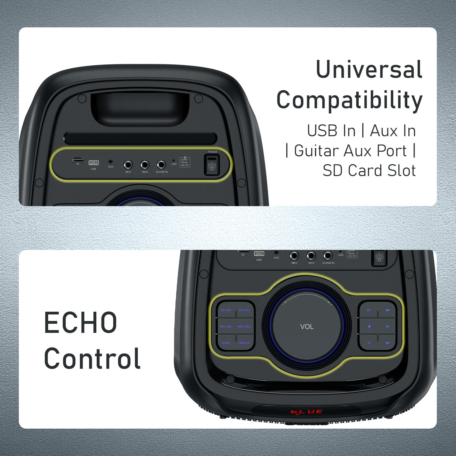 portronics iron beats 5 karaoke speaker with wireless mic | 150w wireless bluetooth speaker with 6.55mm aux guitar input echo control for vocals and immersive party sound experience