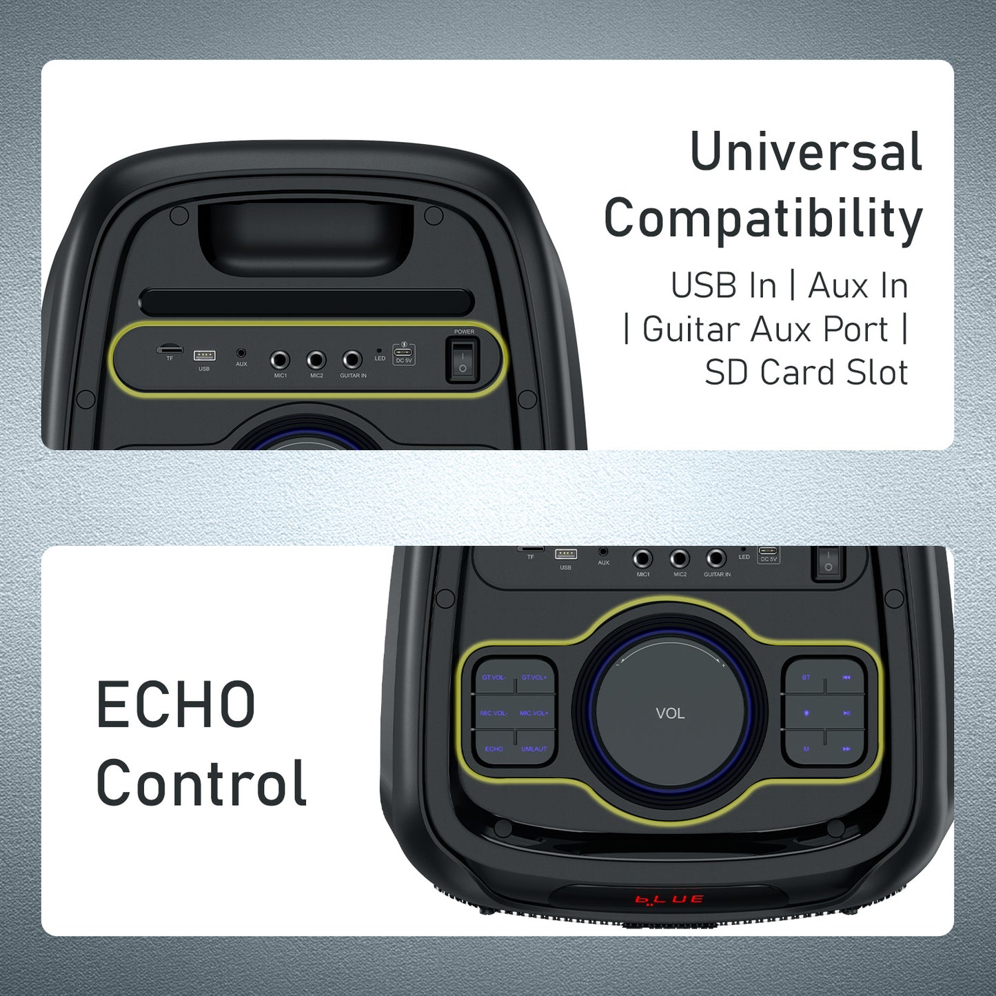 portronics iron beats 5 karaoke speaker with wireless mic | 150w wireless bluetooth speaker with 6.55mm aux guitar input echo control for vocals and immersive party sound experience