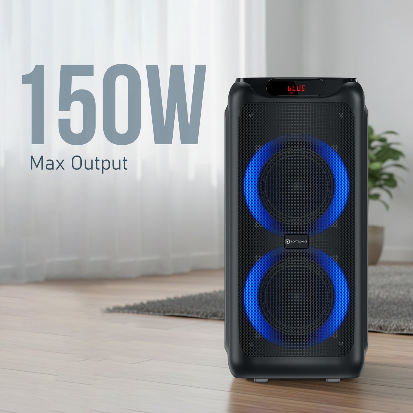 portronics iron beats 5 karaoke speaker with wireless mic | 150w wireless bluetooth speaker with 6.55mm aux guitar input echo control for vocals and immersive party sound experience