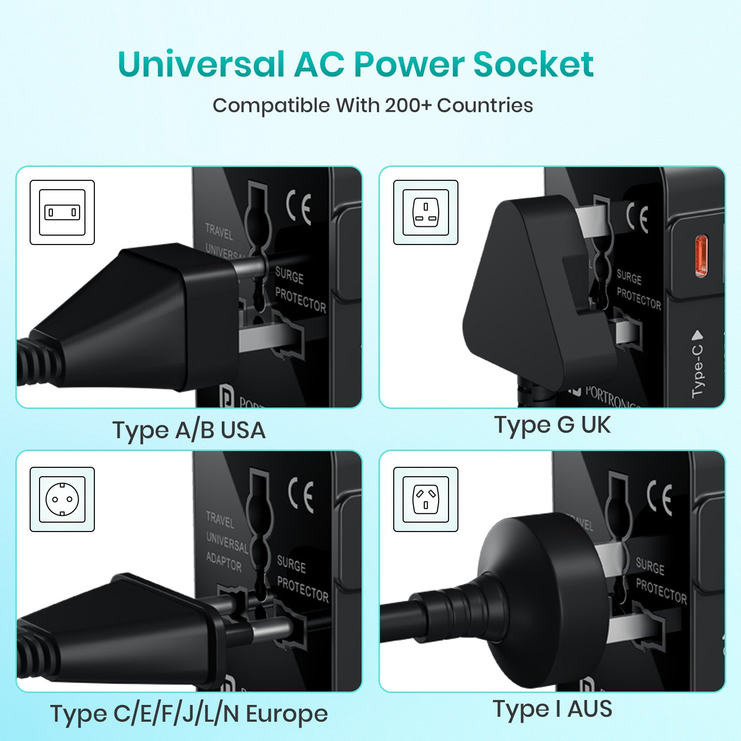 portronics juicemate all-in-one ac power adapter for business office travel and home | universal adaptor replacing multiple chargers with single compact design | best universal travel adapter for mobile charger and c type charger for all use cases | best portronics travel adapter for business and home