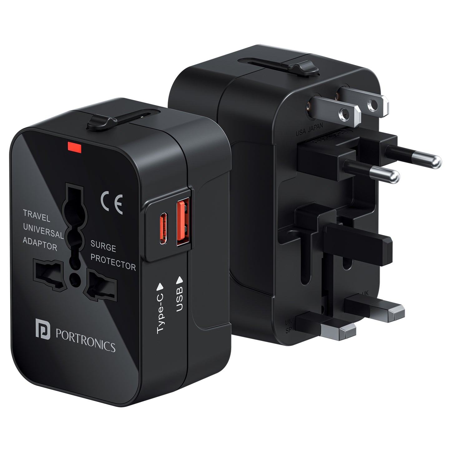 portronics juicemate universal travel adapter with type c and usb port | 20w type c pd output and 18w usb a charger adapter for global use | best universal travel adapter for mobile charger and type c laptop charger | best portronics universal adapter charger online