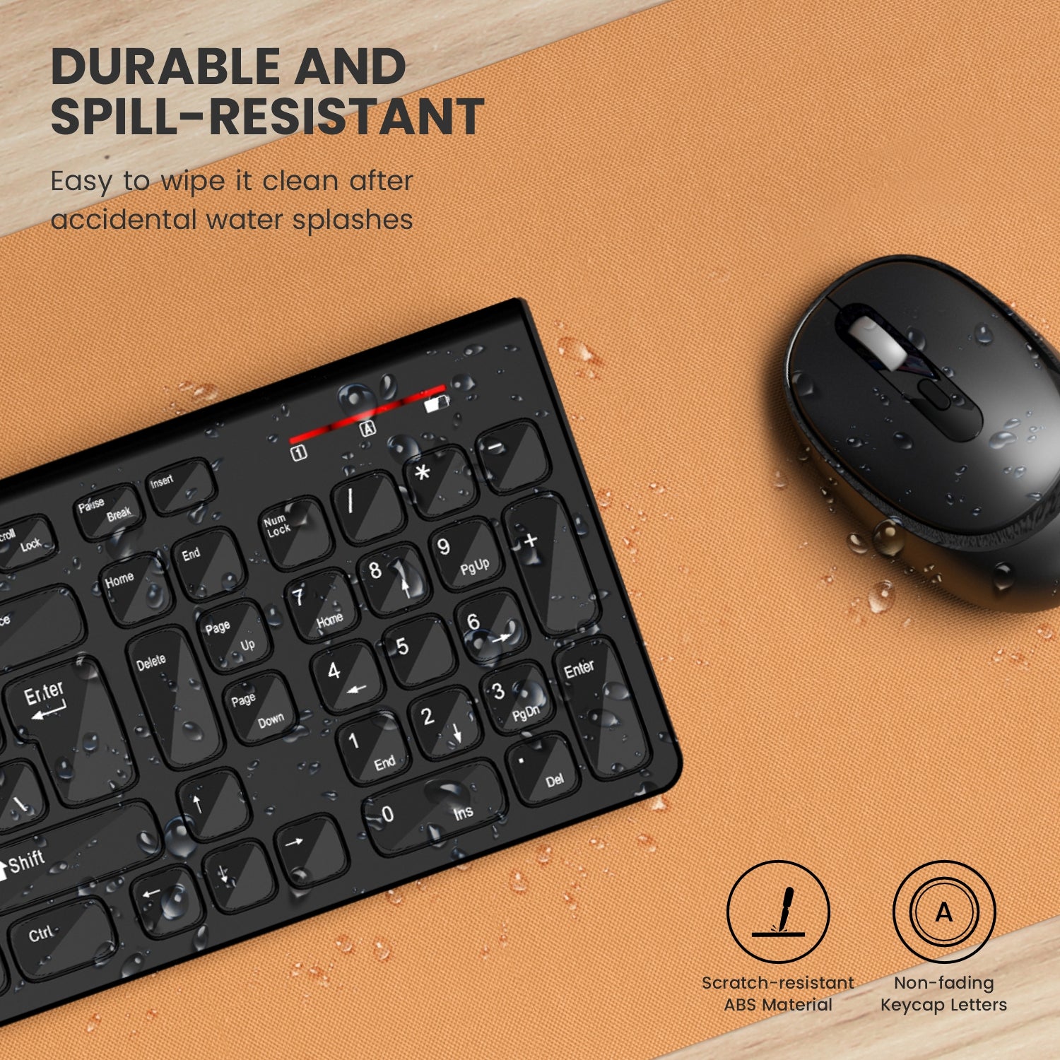 Black portronics key7 combo durable spill-resistant wireless keyboard – scratch-resistant abs body with long-lasting keycap letters