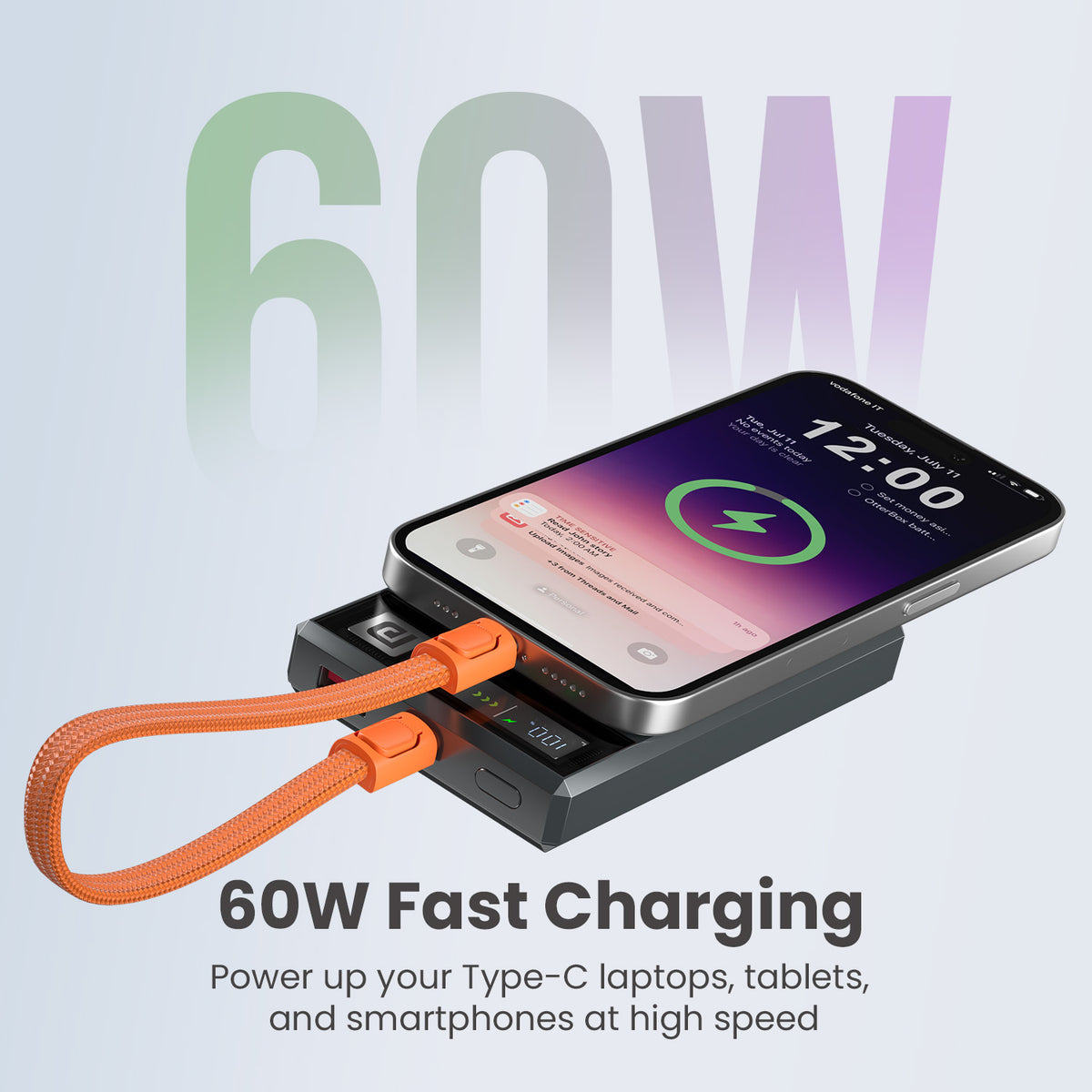 Orange portronics keylink c 60w type c cable | high speed power delivery output type c fast charging cable | rapidly charging mobile phone on battery pack usb c pd cable | buy high speed 60w fast charging cable for smartphones
