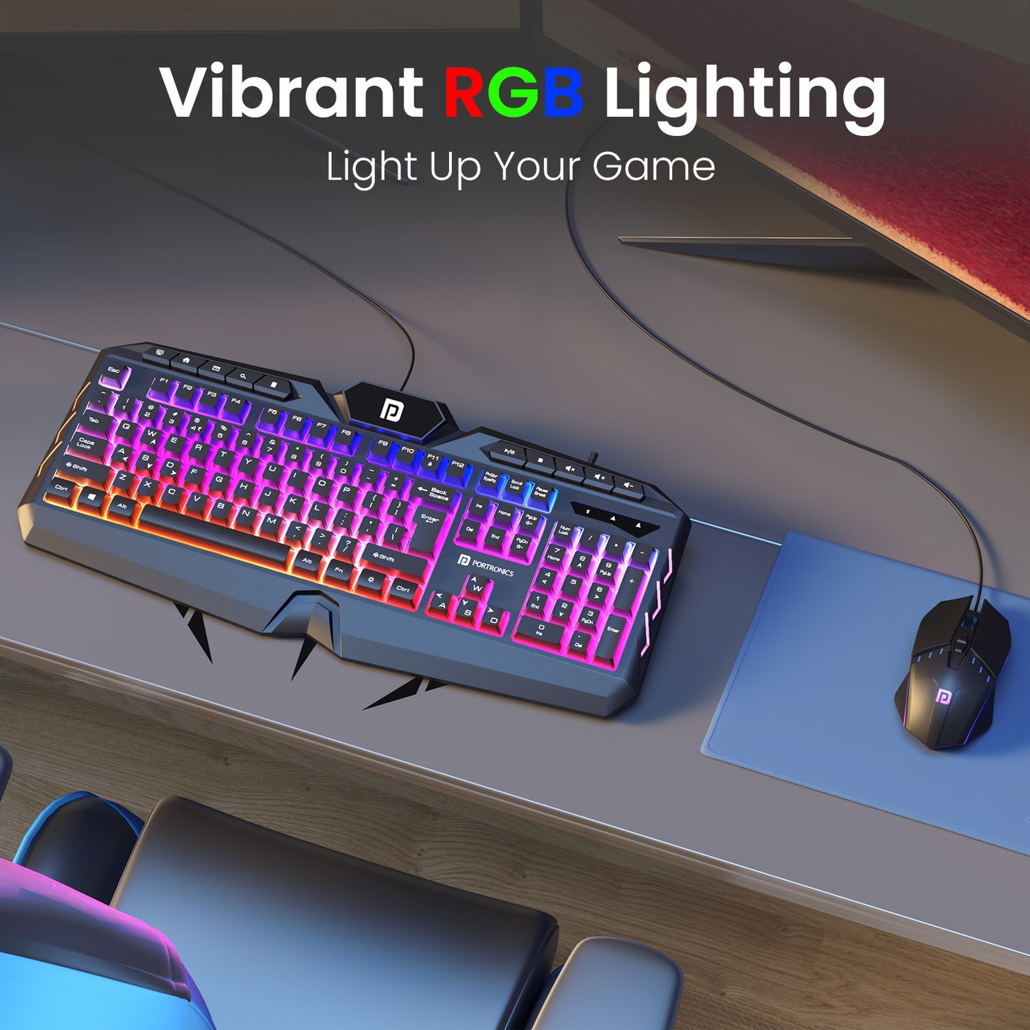 portronics ki pad 5 wired keyboard & mouse combo | vibrant rgb led lighting gaming keyboard | best gaming keyboard with rgb for pc and laptop