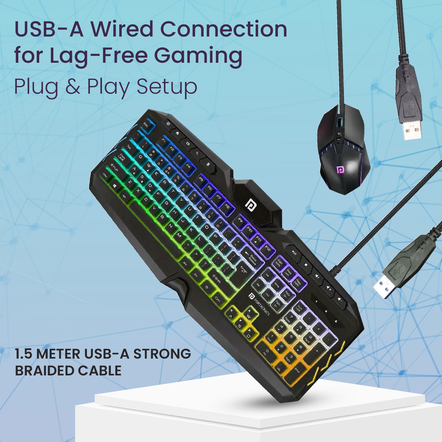 portronics ki pad 5 gaming keyboard & mouse combo | complete wired keyboard & mouse package with braided usb cable | best keyboard combo for laptop and computer