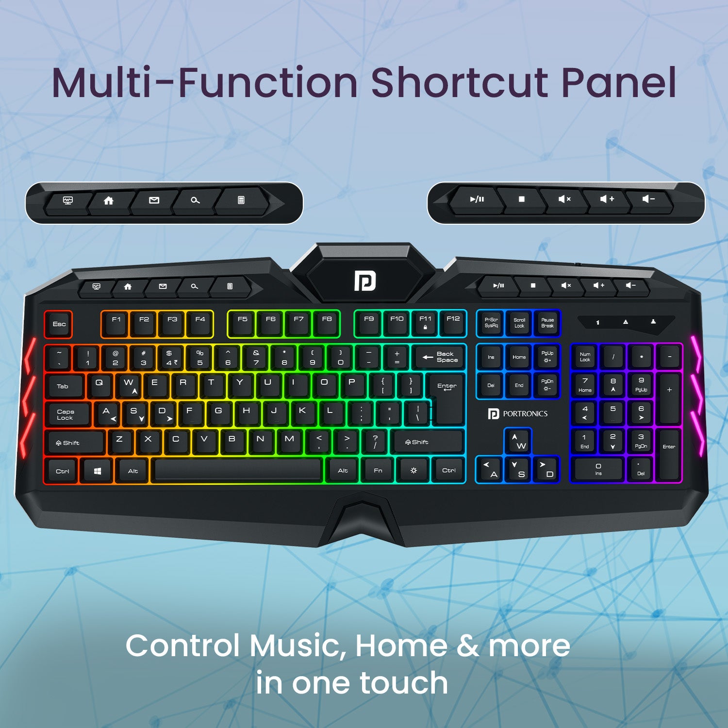 portronics ki pad 5 mini wired keyboard | multi-function shortcut panel gaming keyboard with rgb lighting | best keyboard for laptop with media controls