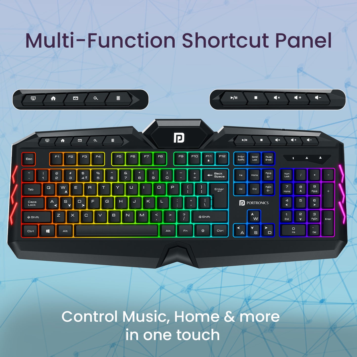 portronics ki pad 5 mini wired keyboard | multi-function shortcut panel gaming keyboard with rgb lighting | best keyboard for laptop with media controls