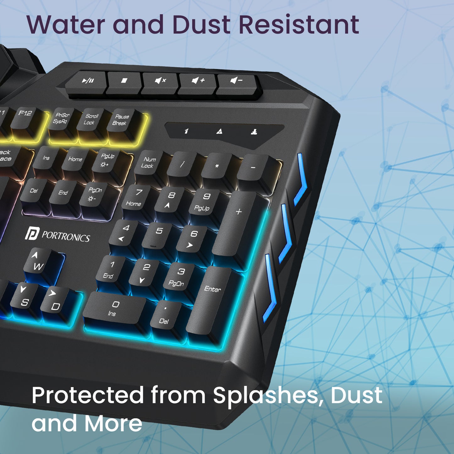 portronics ki pad 5 wired keyboard for laptop | water and dust resistant gaming keyboard with rgb led | best durable laptop keyboard online