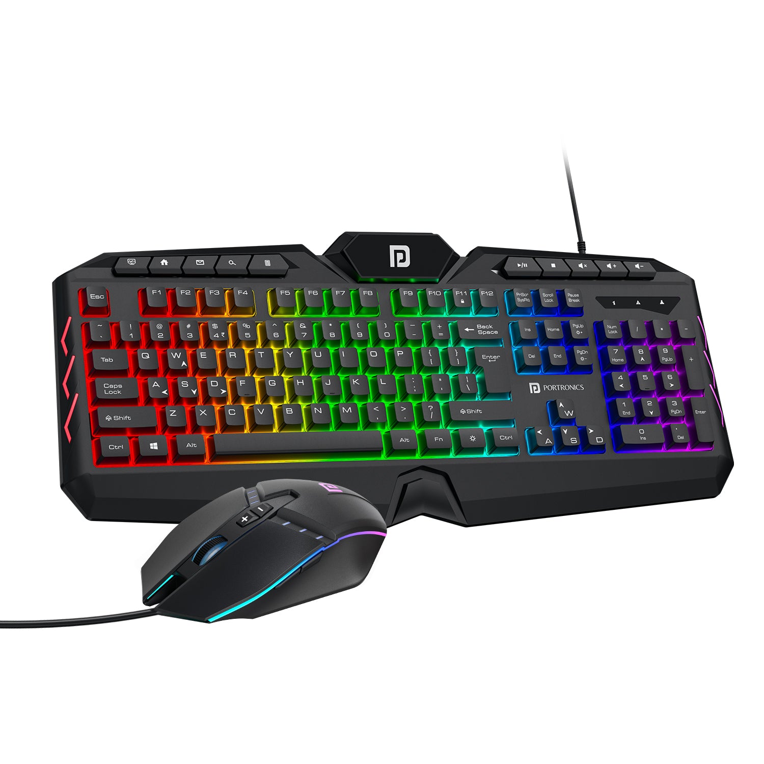 portronics ki pad 5 wired keyboard & mouse combo | usb-a wired gaming keyboard with rgb led lighting | best wired keyboard & mouse combo for laptop and pc
