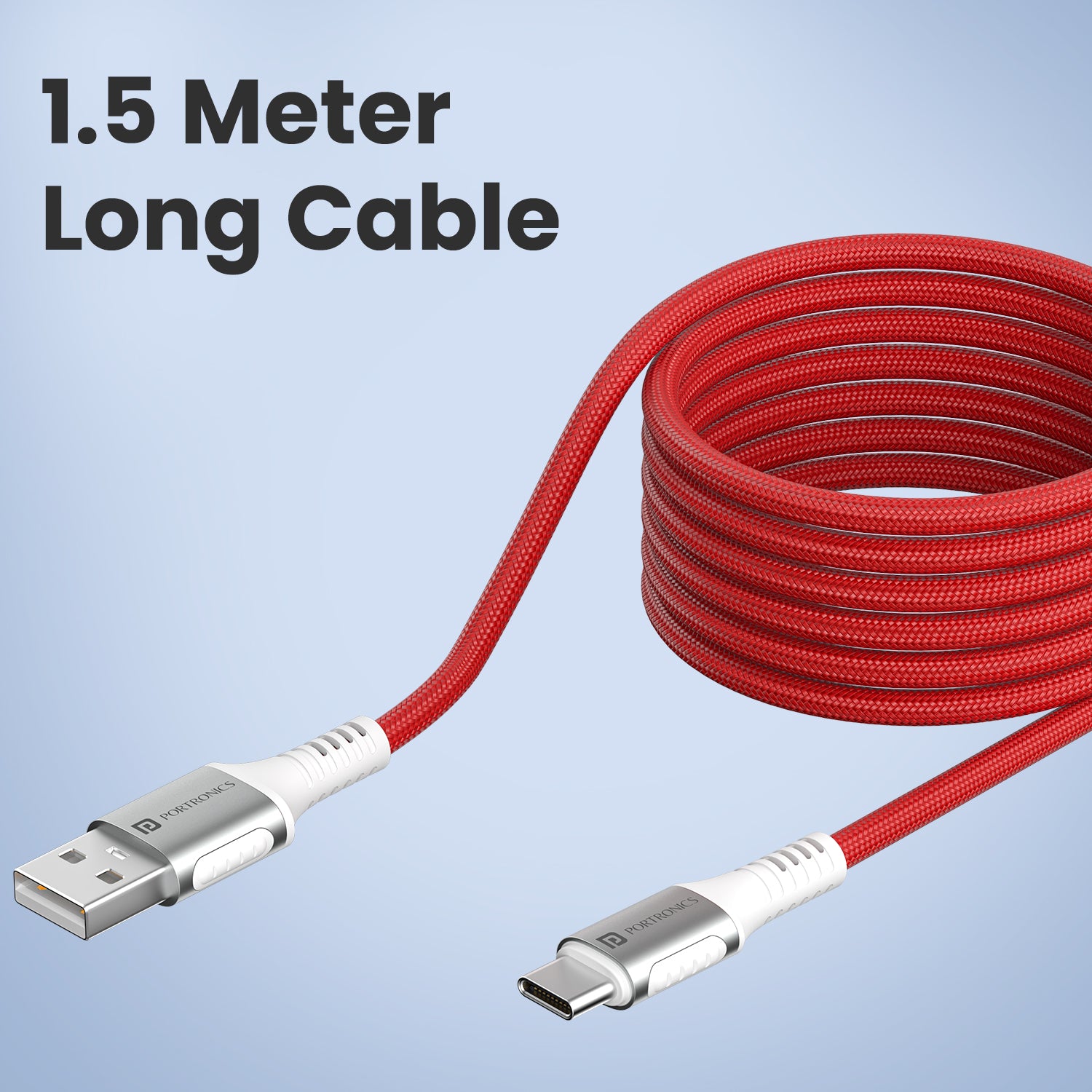 portronics konnect y type c charging cable | durable 1.5m long nylon braided construction with strain-resistant design | android cable suitable for frequent plugging and travel
