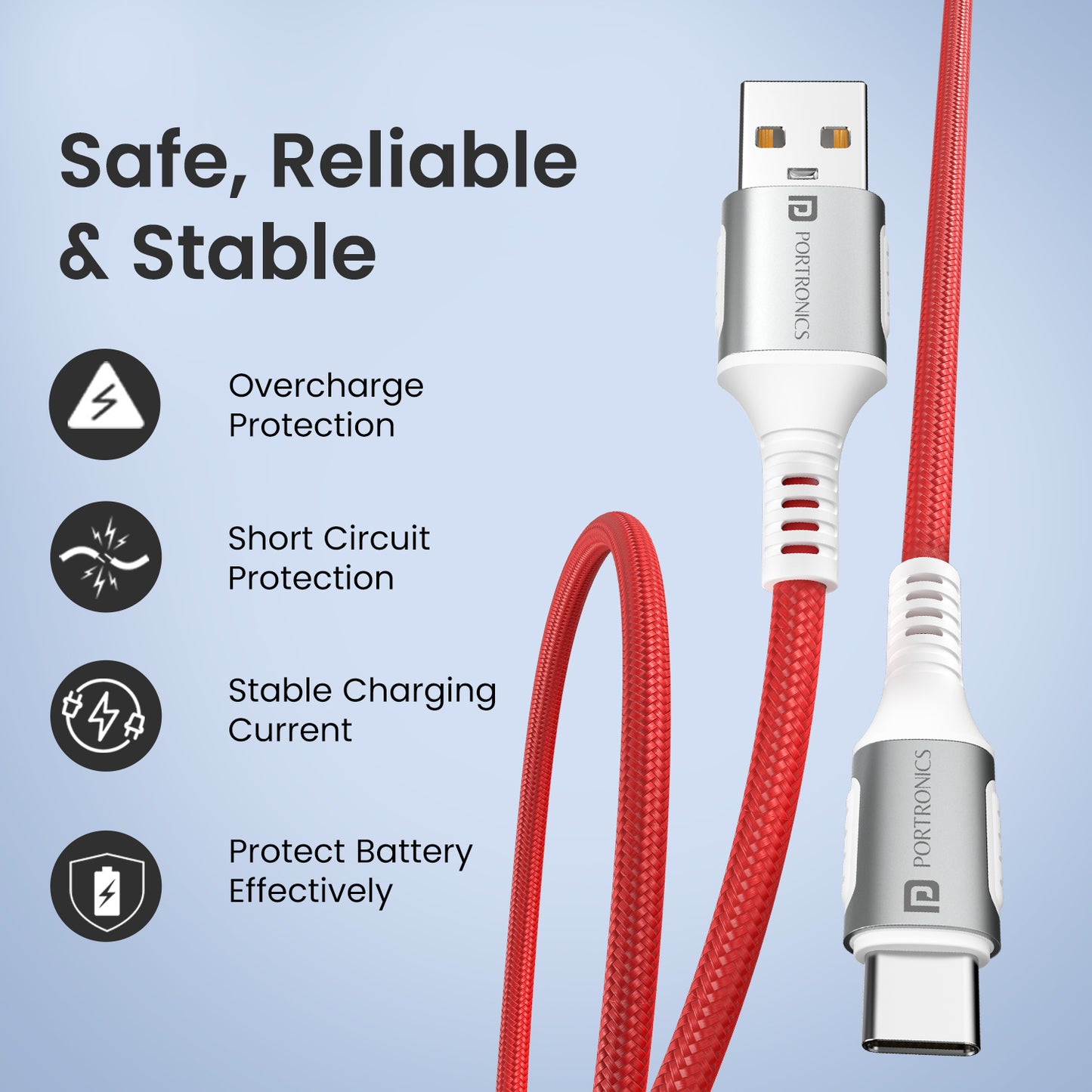 portronics konnect y usb cable | robust build with aluminum shell and braided jacket | cable engineered for durability and long-term use
