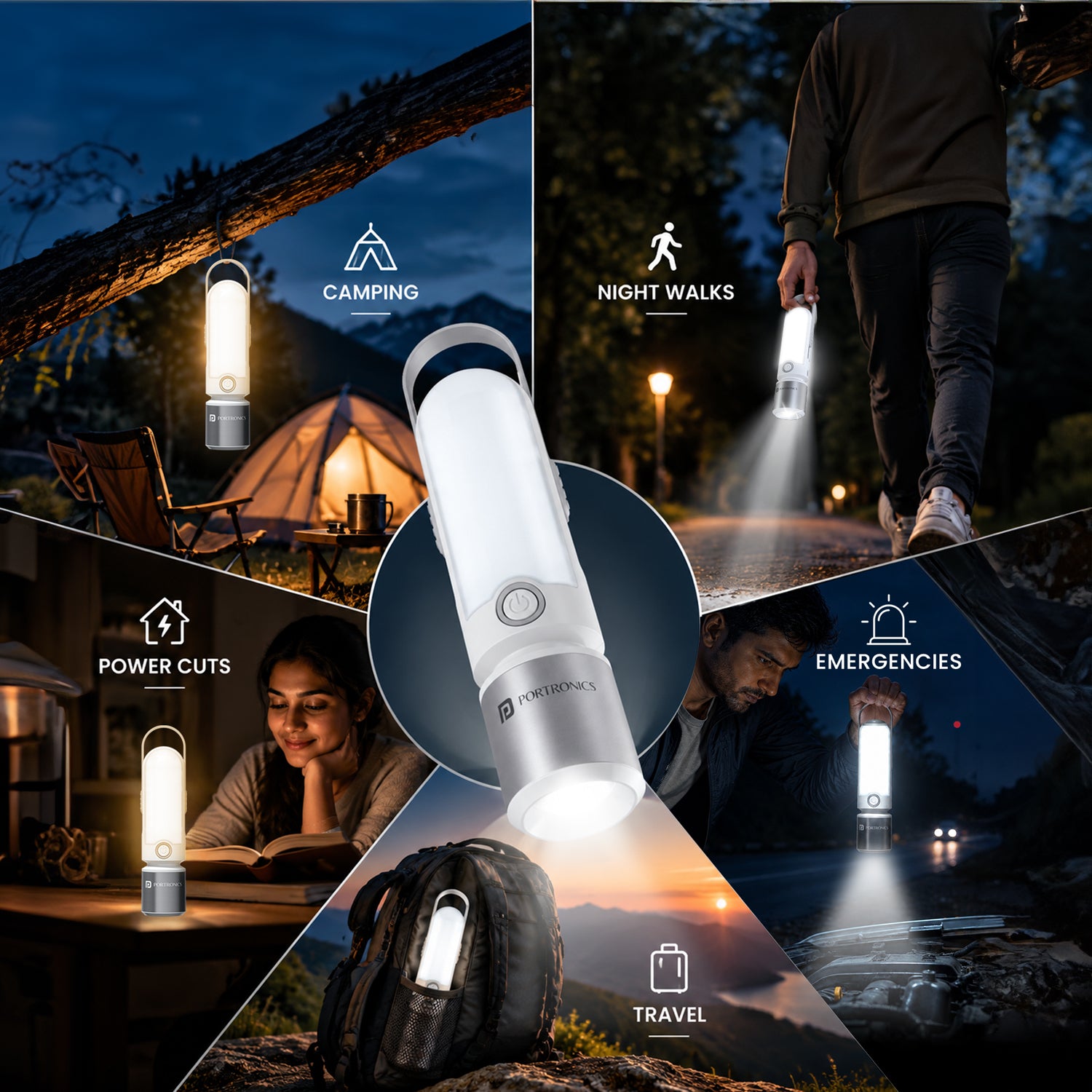 portronics luma portable emergency light | multi-scenario adaptive lighting modes including emergency flashing beacon home emergency light | family study sessions during blackouts and safety signaling on evening walks travel lamp | which portable emergency light is best for power cuts and travel