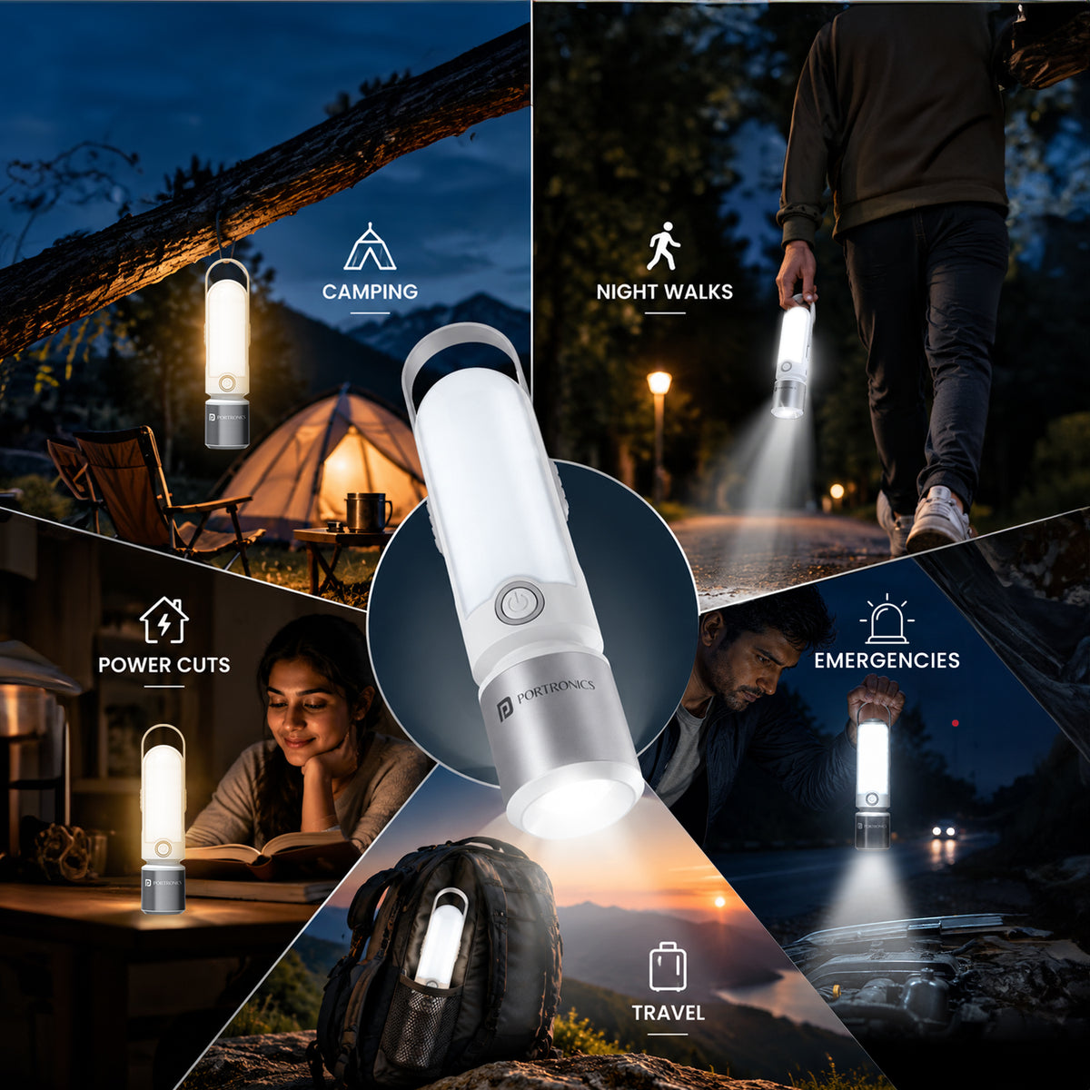 portronics luma portable emergency light | multi-scenario adaptive lighting modes including emergency flashing beacon home emergency light | family study sessions during blackouts and safety signaling on evening walks travel lamp | which portable emergency light is best for power cuts and travel
