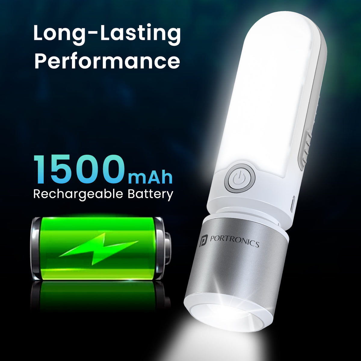 portronics luma 1500mah rechargeable lamp | built-in 1500mah rechargeable battery cell providing extended continuous operation battery powered lamp | prolonged cord-free illumination through extended night hours power cut light | how long does a 1500mah rechargeable lamp last on a single charge