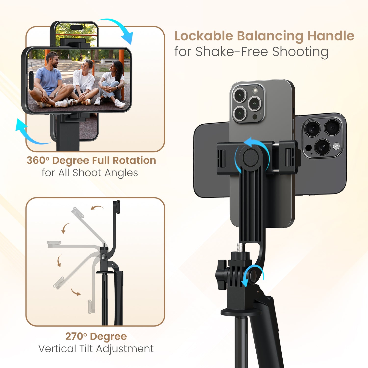 portronics lumistick neo selfie stick for mobile | lockable balancing handle with full rotation phone holder selfie stand | multi angle creative video shooting tripod for mobile | smart selfie stick