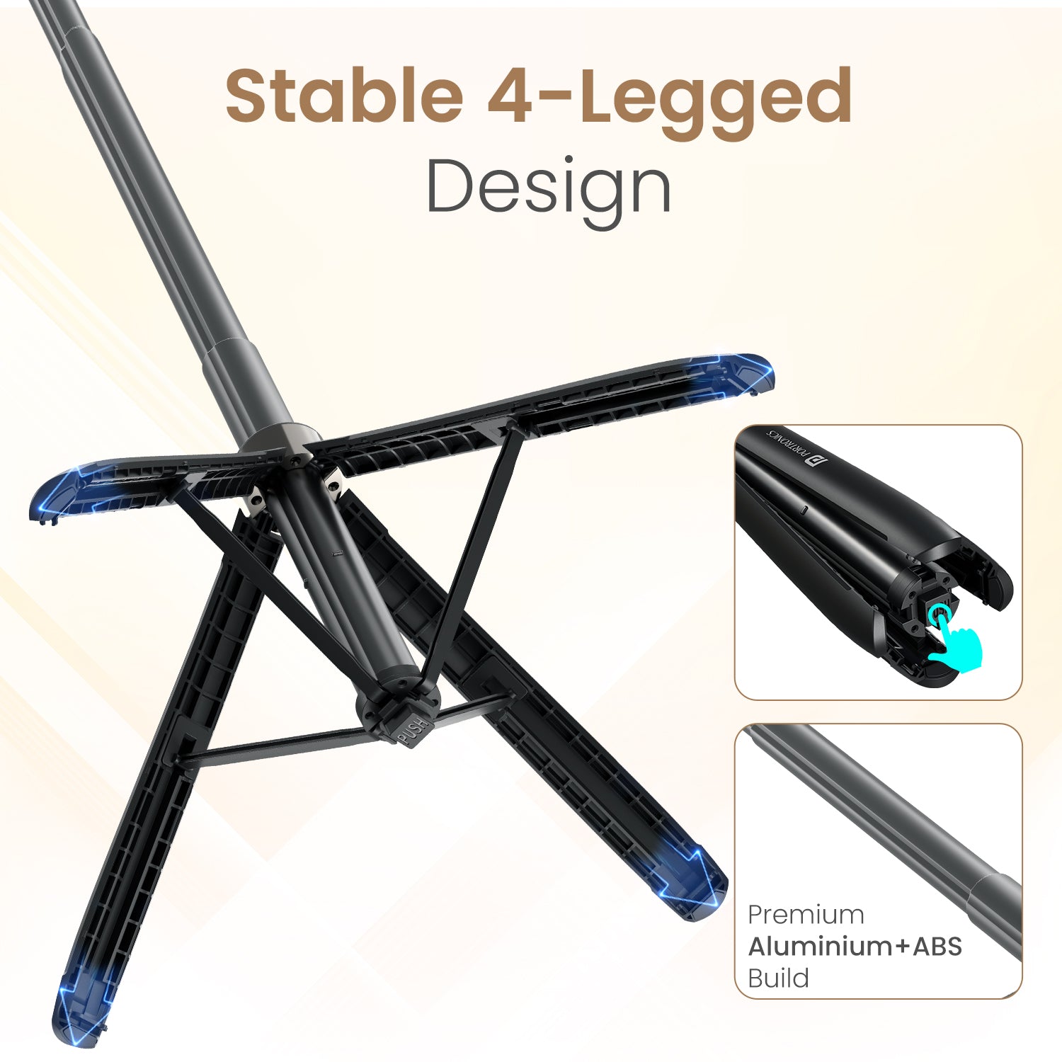 portronics lumistick neo 4 legged selfie stick | stable quadripod base design for balanced support quadripod selfie stick | shake free video recording mobile tripod | tripod stand for mobile
