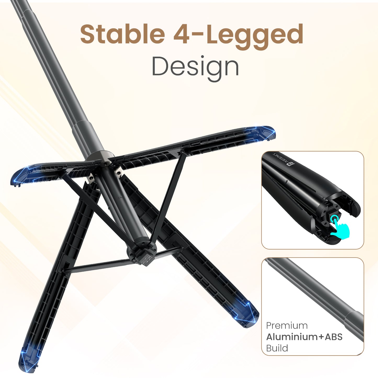 portronics lumistick neo 4 legged selfie stick | stable quadripod base design for balanced support quadripod selfie stick | shake free video recording mobile tripod | tripod stand for mobile