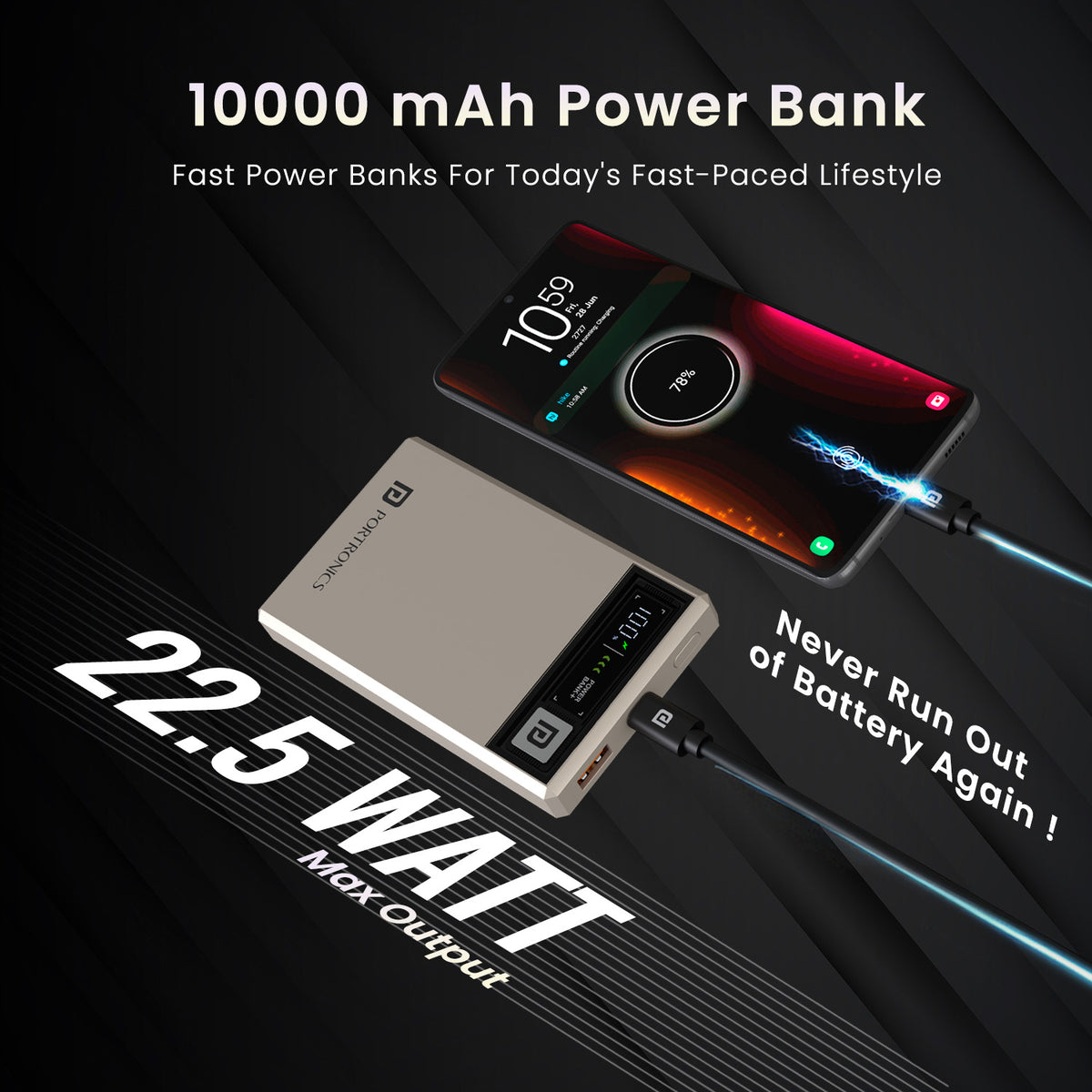 Beige portronics luxcell magclick 10k fast charging power bank | high speed 22.5w wired power delivery recharging smartphone battery type c fast charger | rapid mobile energy recovery to never run out of battery again fast charging | 10000mah fast charging power bank india