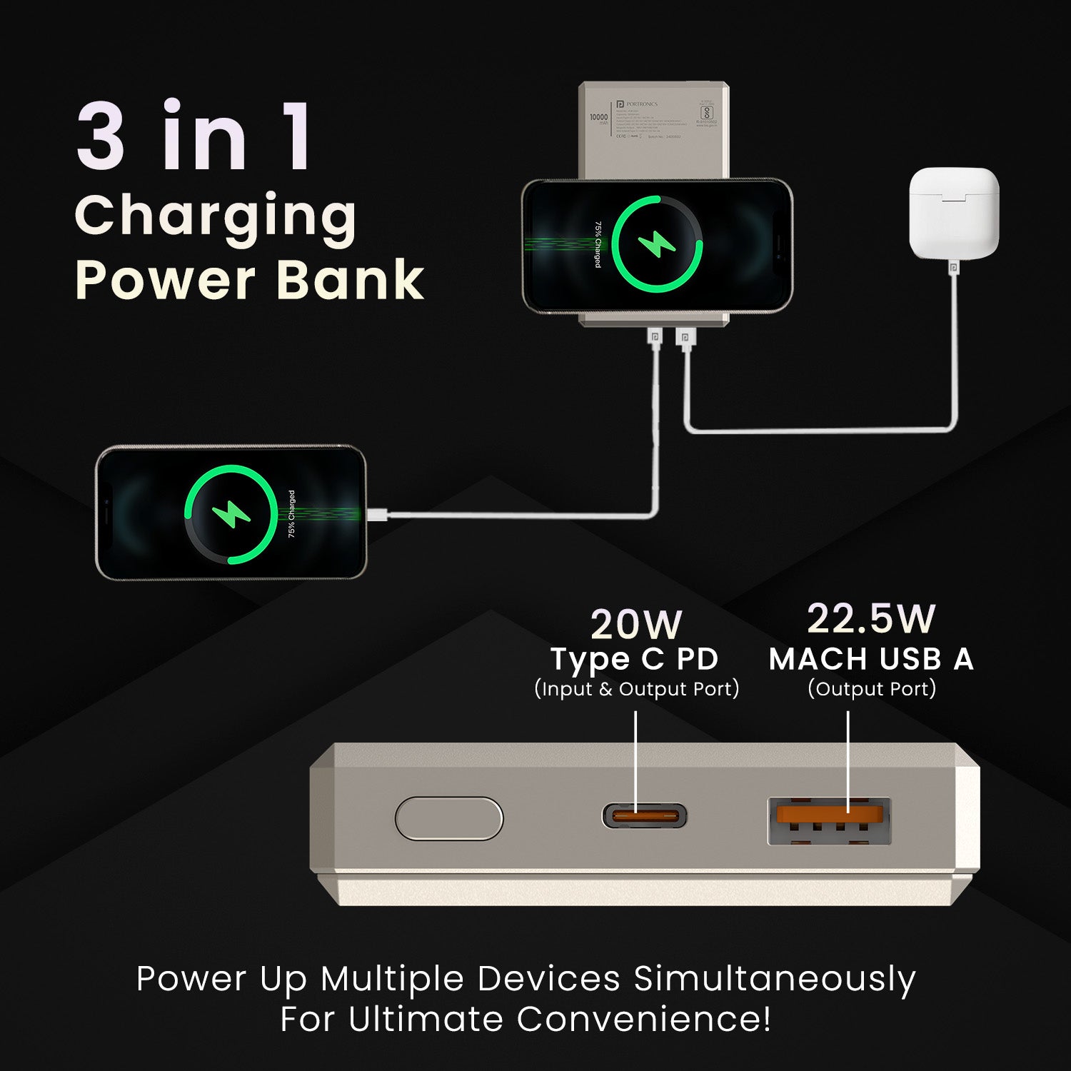 Beige portronics luxcell magclick 10k fast charging power bank | advanced multi stage electronic circuit fuse guarding against surges and heat certified safe battery pack | dependable device protection and long battery lifespan assurance durable power | safe durable power bank in india