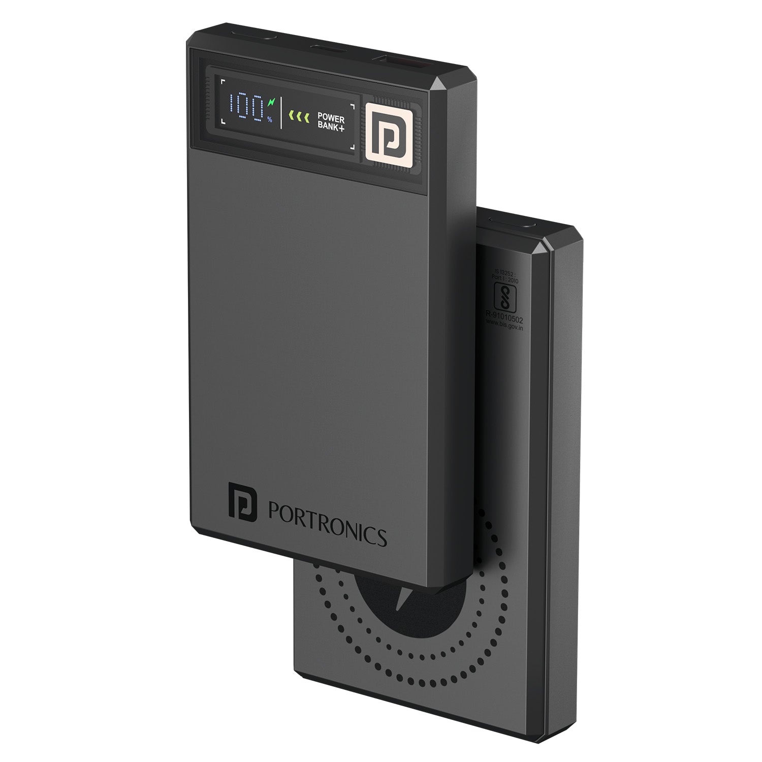 Dark Grey portronics luxcell magclick 10k fast charging power bank | high capacity battery cell architecture portable charger | travel charging solution power bank | best power bank for mobile