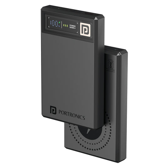 Dark Grey portronics luxcell magclick 10k fast charging power bank | high capacity battery cell architecture portable charger | travel charging solution power bank | best power bank for mobile