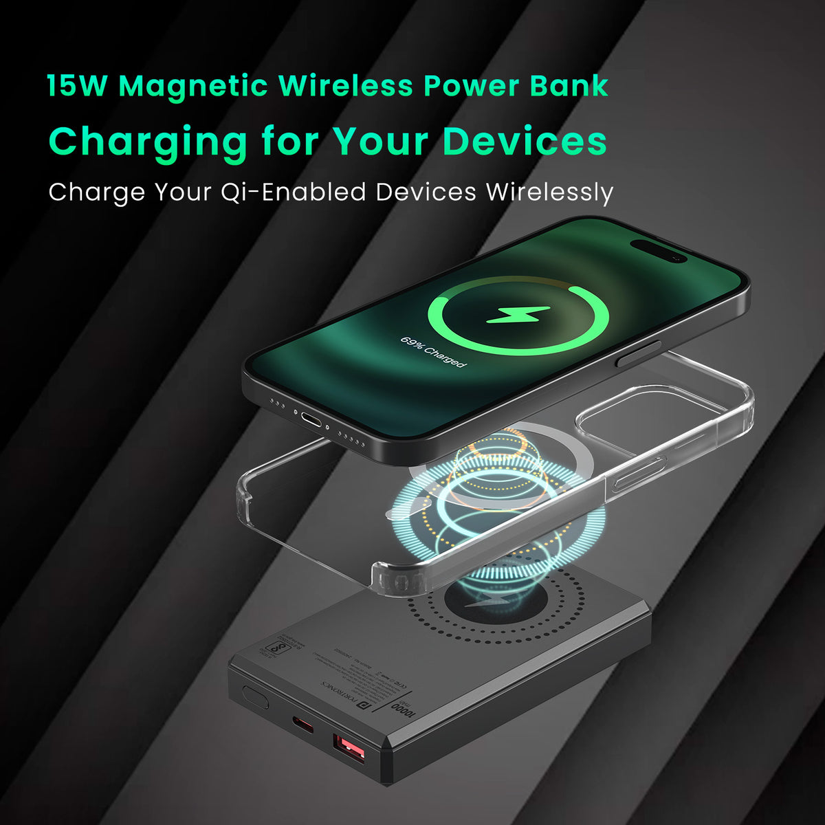 Dark Grey portronics luxcell magclick 10k fast charging power bank | rapid speed type c pd charging protocol fast charging power bank | quick smartphone battery recharge charging power | fast charging power bank online