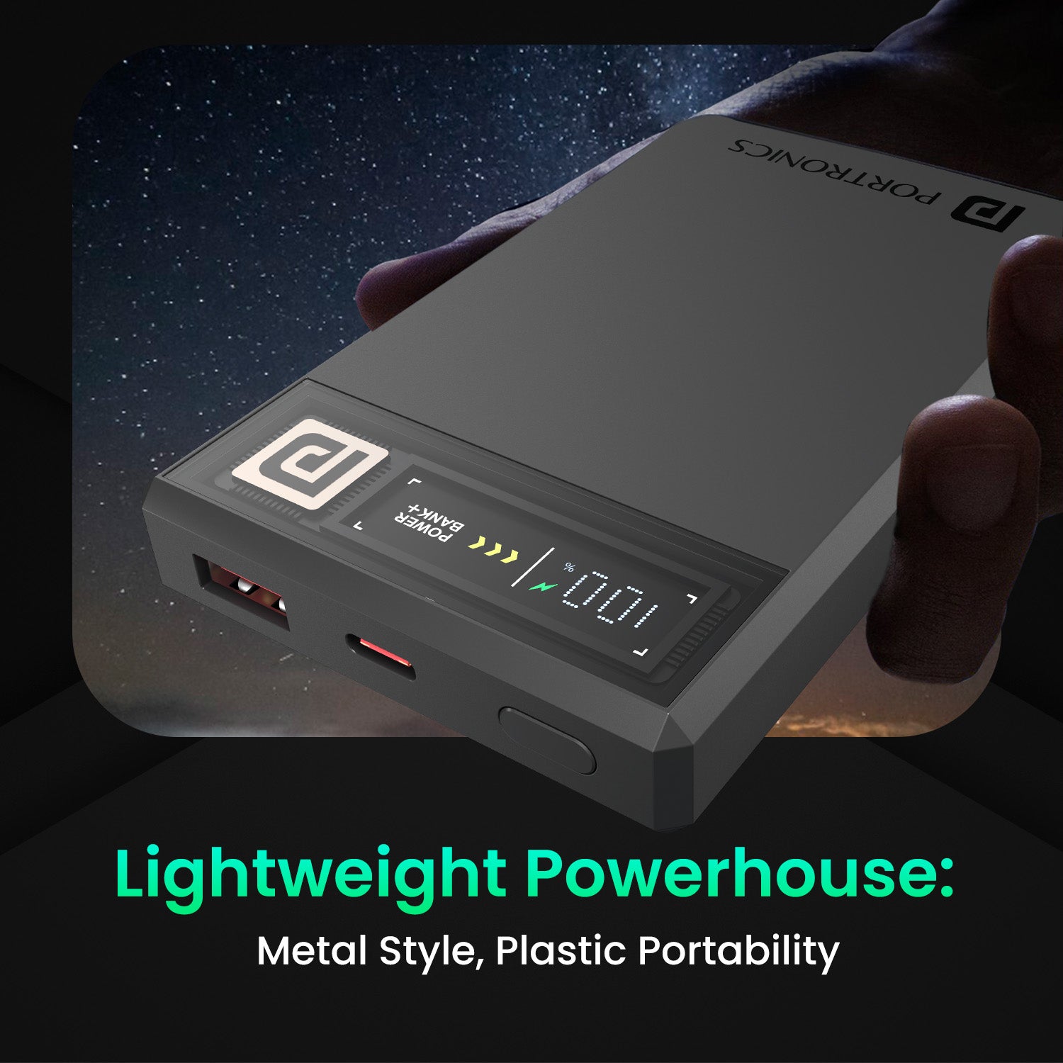 Dark Grey portronics luxcell magclick 10k fast charging wireless power bank | ultra thin compact pocket friendly casing slim power bank | daily commute travel mobility power bank | mini power bank for pocket