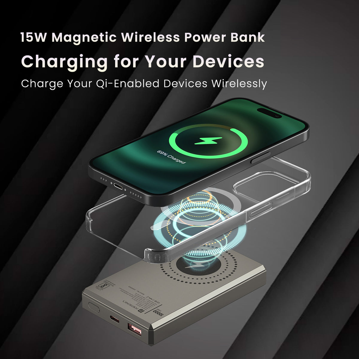Beige portronics luxcell magclick 10k fast charging power bank | elevated magnetic induction matrix providing cordless rapid energy magsafe battery pack | effortless wireless charging for all qi compatible smartphones power bank | magnetic power bank for iphone