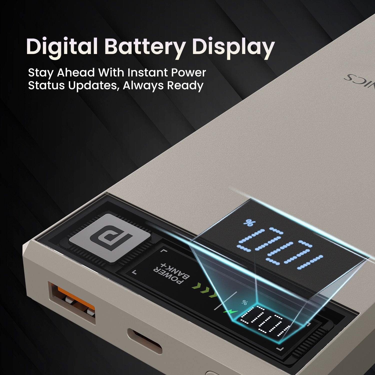 Beige portronics luxcell magclick 10k fast charging power bank | triple device concurrent power output via wireless pad and dual ports simultaneous charging power bank | charging phone tablet and bluetooth earphones together effortlessly port fast | multi port fast charging power bank