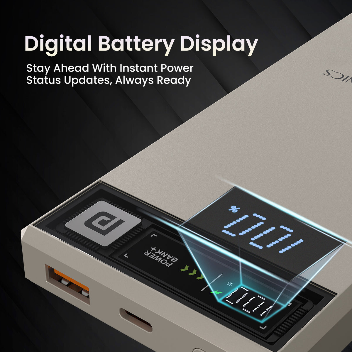 Beige portronics luxcell magclick 10k fast charging power bank | triple device concurrent power output via wireless pad and dual ports simultaneous charging power bank | charging phone tablet and bluetooth earphones together effortlessly port fast | multi port fast charging power bank