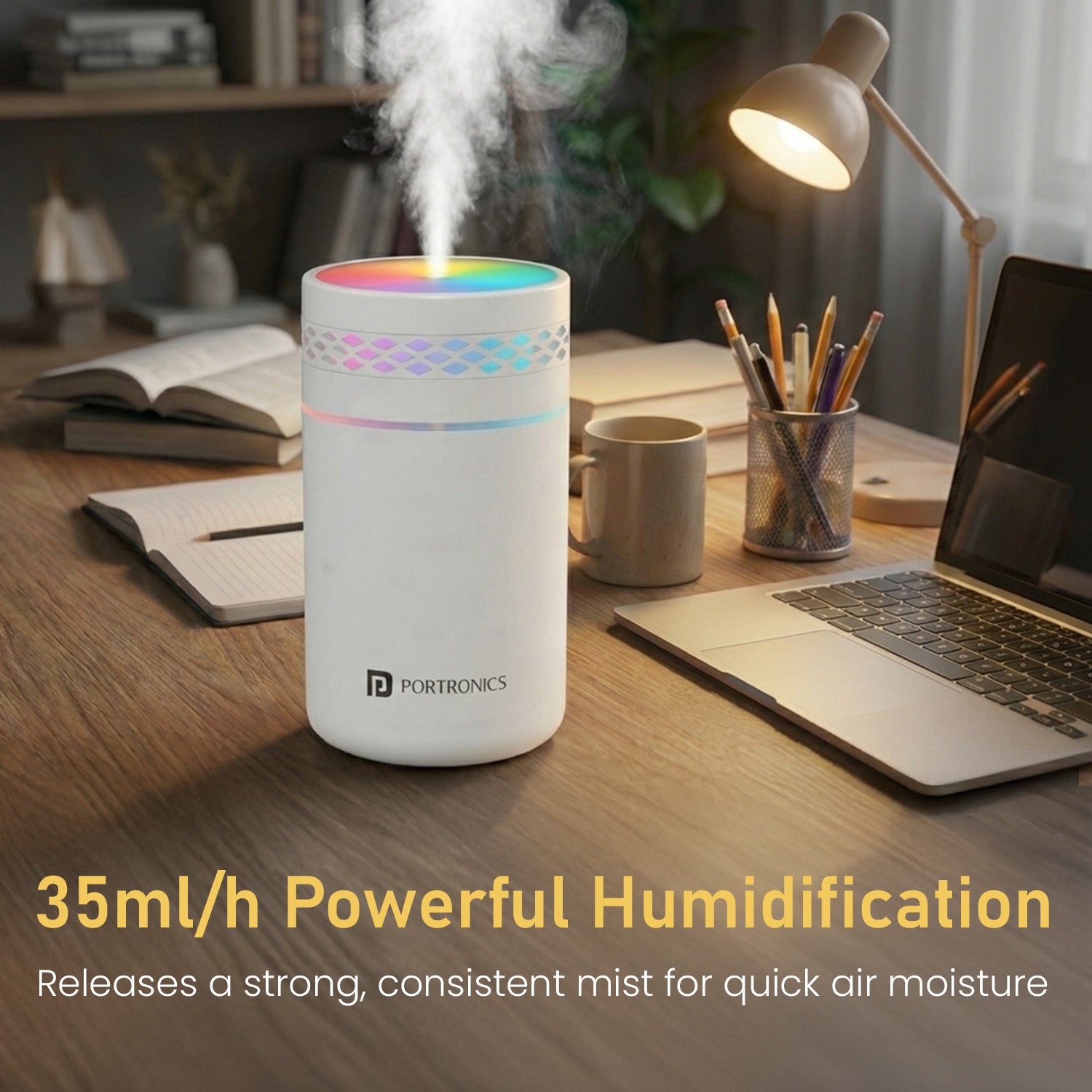 portronics magma lite mist humidifier | cool humidifier with continuous and intermittent mist modes | humidifier for cough relief and dry indoor air comfort