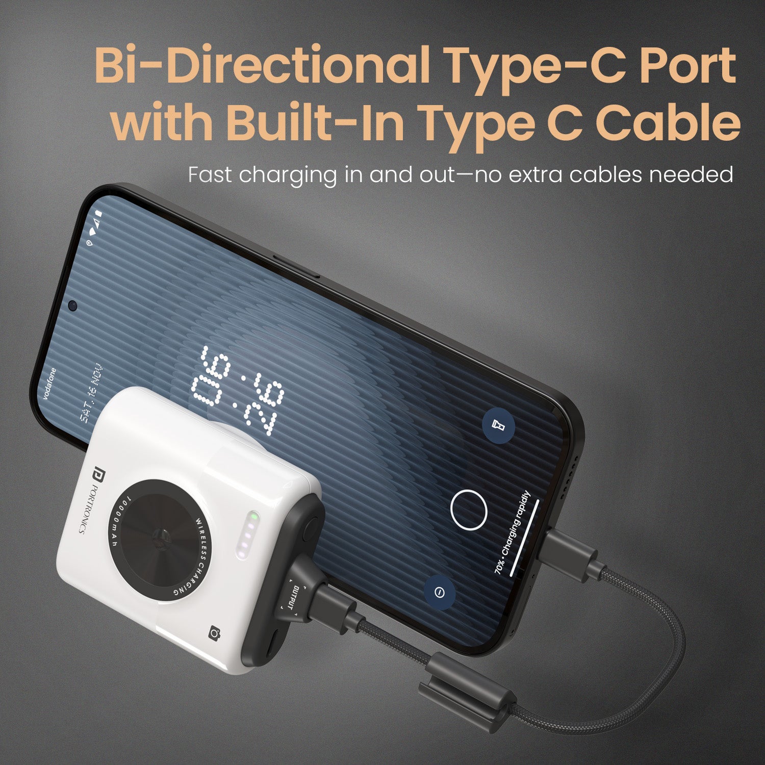 White portronics moji 10 10k power bank | bi-directional type-c port for fast input and output | fast charging powerbank for modern devices