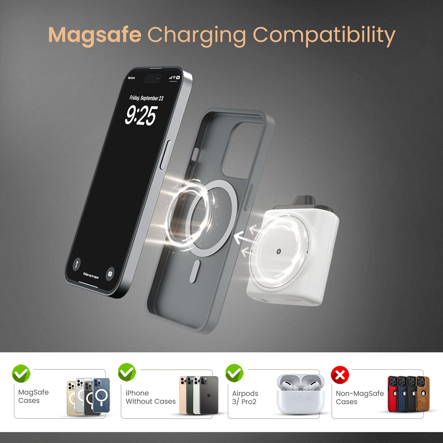 White portronics moji 10 mini power bank | 10000mah fast-charging power bank with magnetic wireless output | best powerbank for mobile daily use