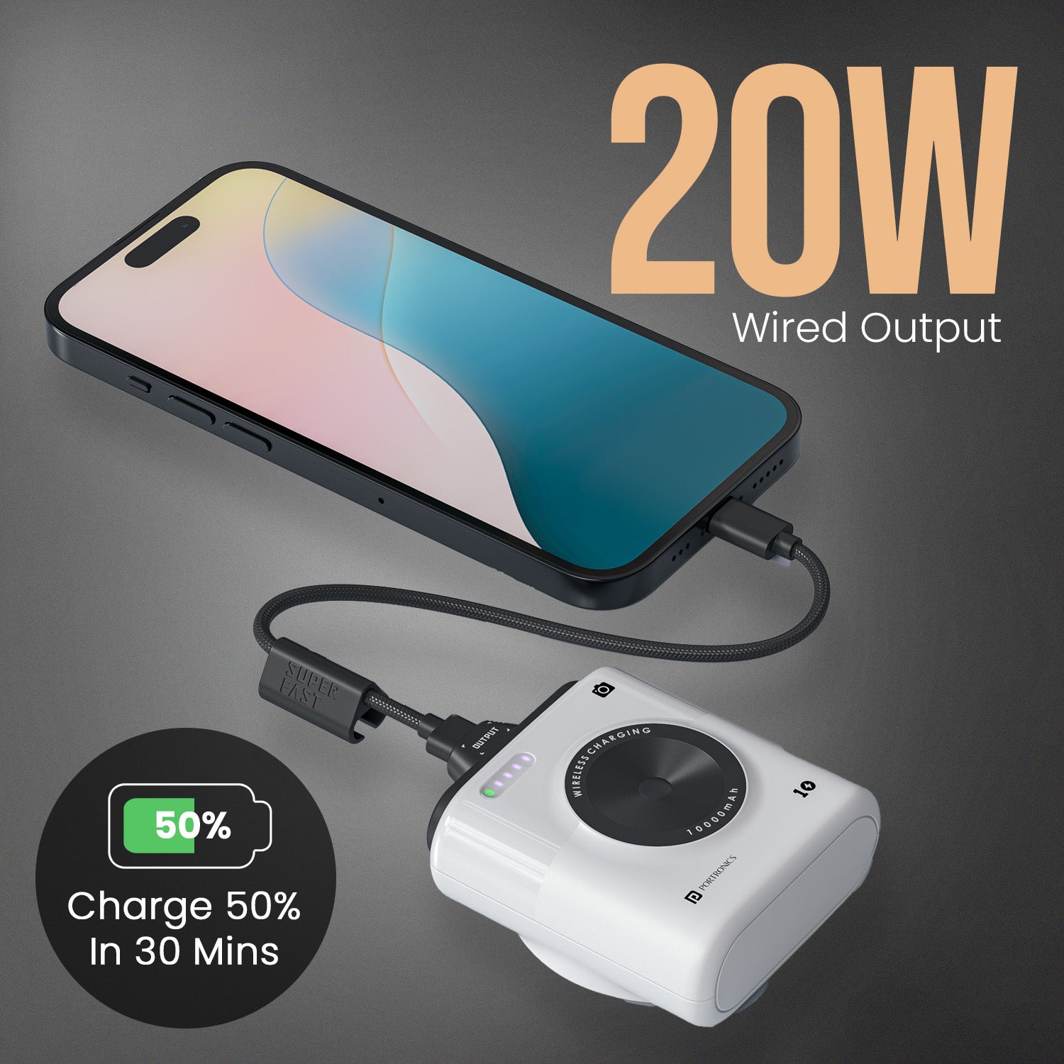 White portronics moji 10 power bank | compact magnetic wireless power bank with 20w pd wired output | best powerbank choice for everyday carry
