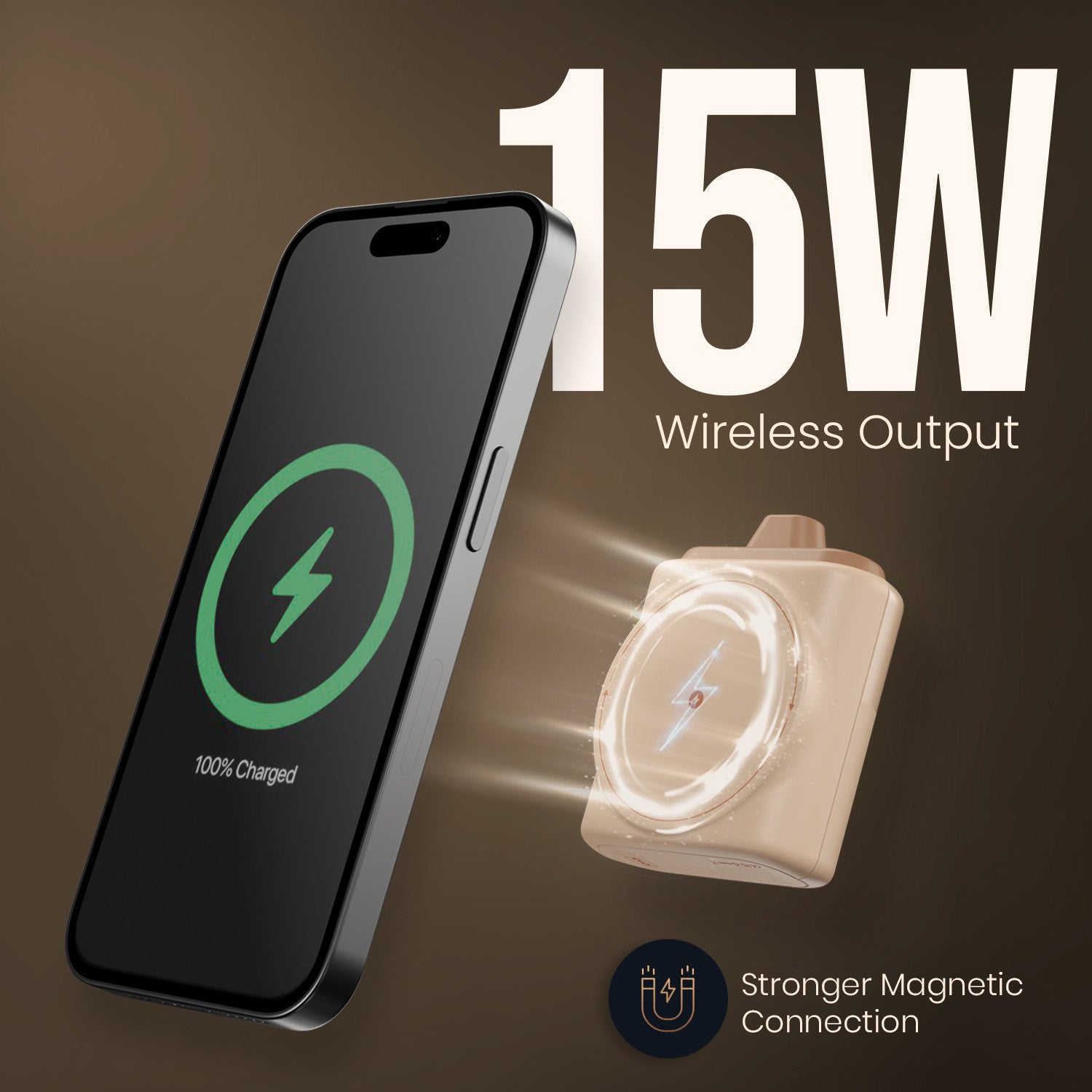 Mocha portronics moji 10 wireless powerbank | seamless 15w magnetic charging and 20w wired charging | power banks category premium compact option