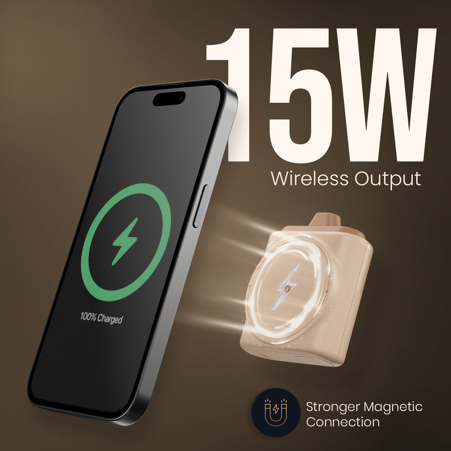 Mocha portronics moji 10 wireless powerbank | seamless 15w magnetic charging and 20w wired charging | power banks category premium compact option