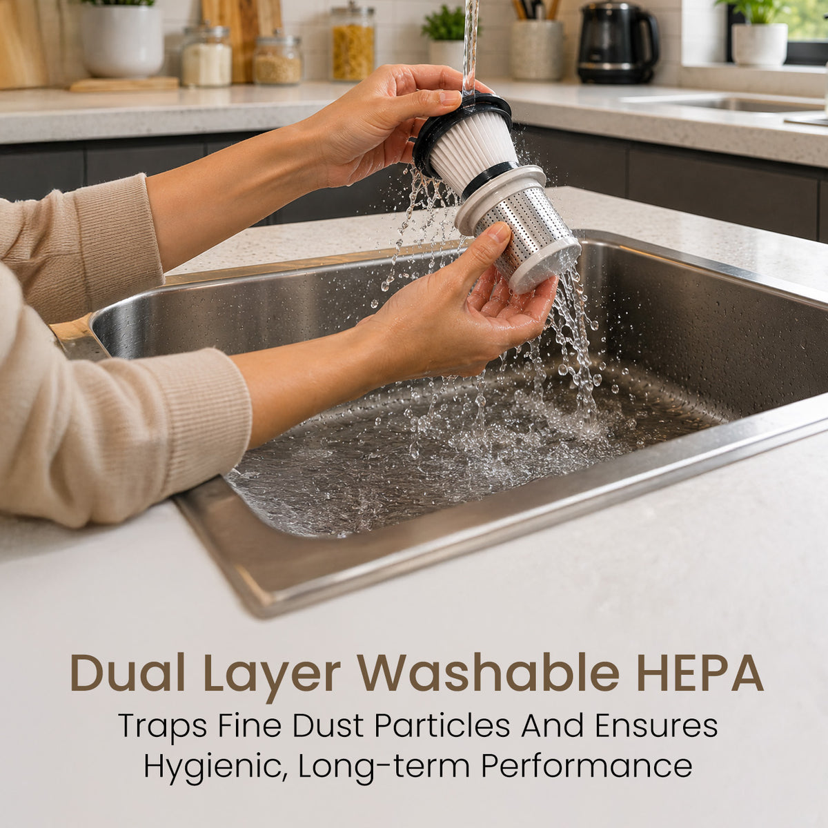 portronics mopcop duo hepa filter vacuum cleaner | dual layer washable hepa filtration trapping microscopic dust | reusable hygienic filter maintenance | durable washable hepa filter vacuum
