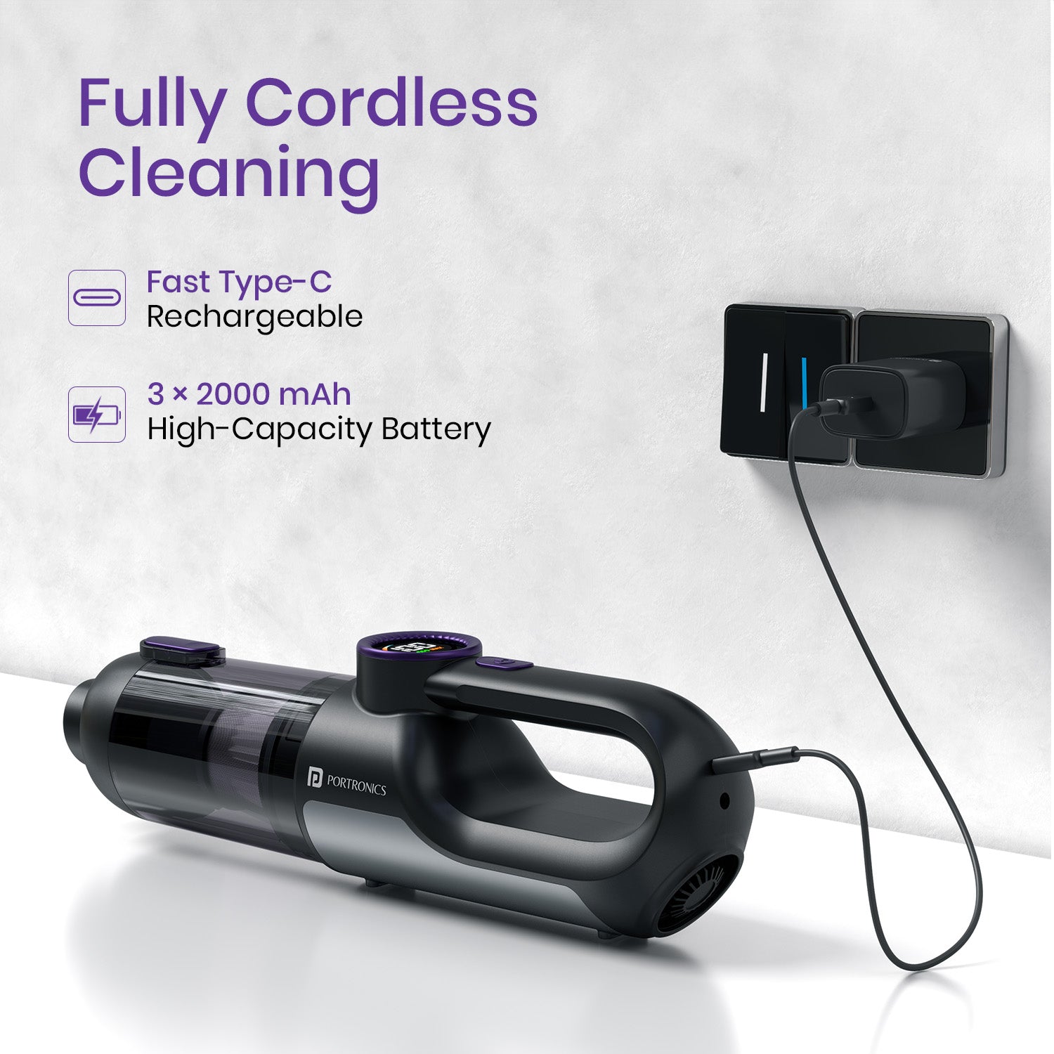 portronics mopcop prime portable vacuum cleaner | cordless rechargeable vacuum cleaner with blower mode and attachments | vacuum cleaner for home vacuum cleaner for car