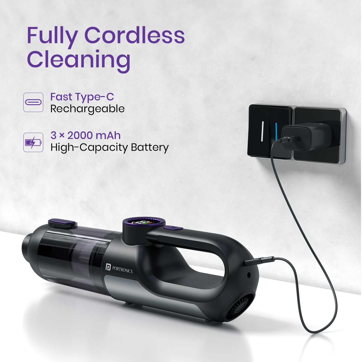 portronics mopcop prime portable vacuum cleaner | cordless rechargeable vacuum cleaner with blower mode and attachments | vacuum cleaner for home vacuum cleaner for car