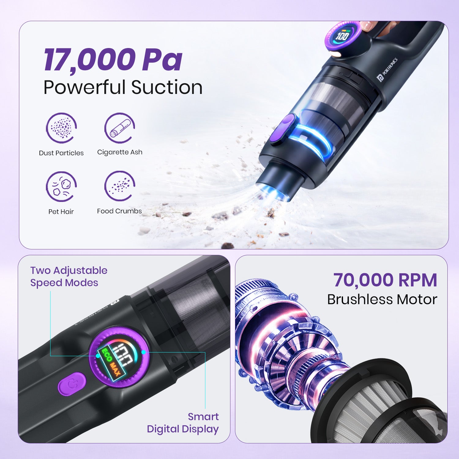 portronics mopcop prime portable vacuum cleaner for home | 17000pa suction handheld vacuum cleaner with blower | rechargeable vacuum cleaner vacuum cleaner for car