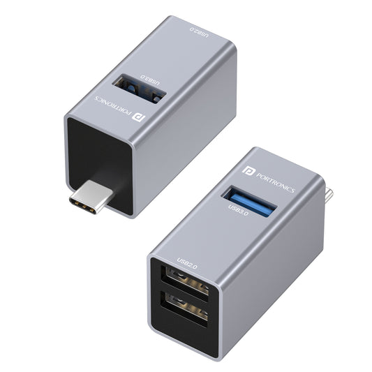 portronics mport link c 3 port type c expansion hub | premium metallic aluminium casing integrating one high speed usb 3.0 port and dual usb 2.0 female slots | expanding limited laptop connectivity into a versatile multi accessory workstation hub | best type c usb hub for laptop and macbook accessories
