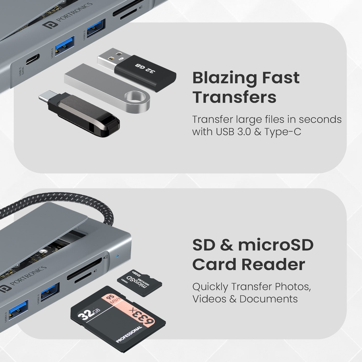 portronics mport space usb hub | multi function usb hub combining usb charging hub data sync and ssd usb storage | best usb hub for laptop travel and office setups