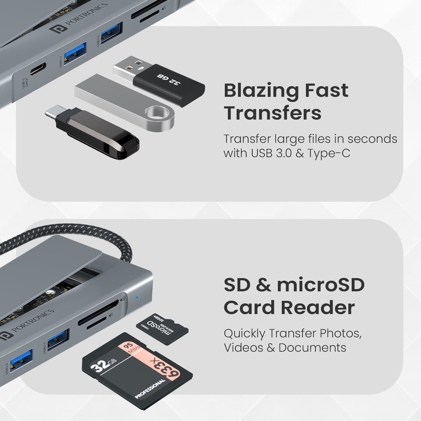 portronics mport space usb hub | multi function usb hub combining usb charging hub data sync and ssd usb storage | best usb hub for laptop travel and office setups