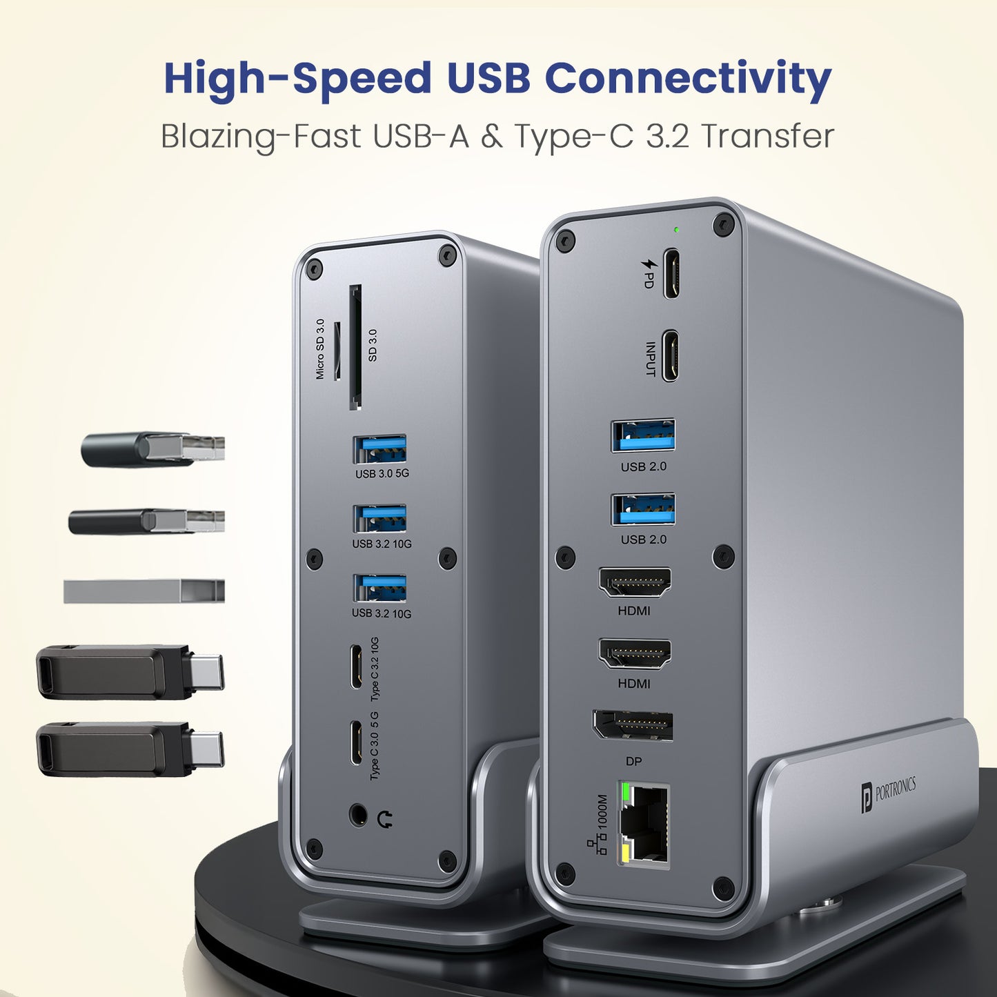 portronics mport vault pro multiport dock with sd and microsd 3.0 card reader slots for fast photo video and document access