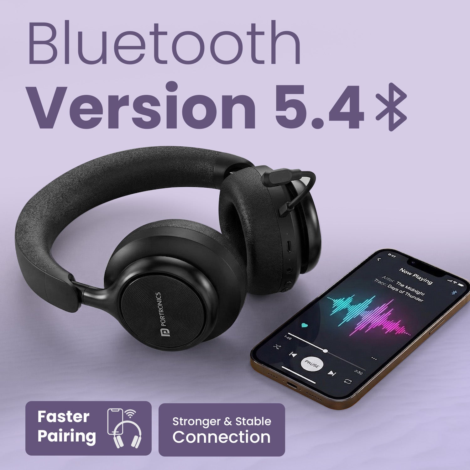 portronics muffs m7 bluetooth headphone | bluetooth version 5.4 for stable and instant wireless pairing | foldable wireless headphone with bluetooth 5.4 for seamless connectivity across android and iphone