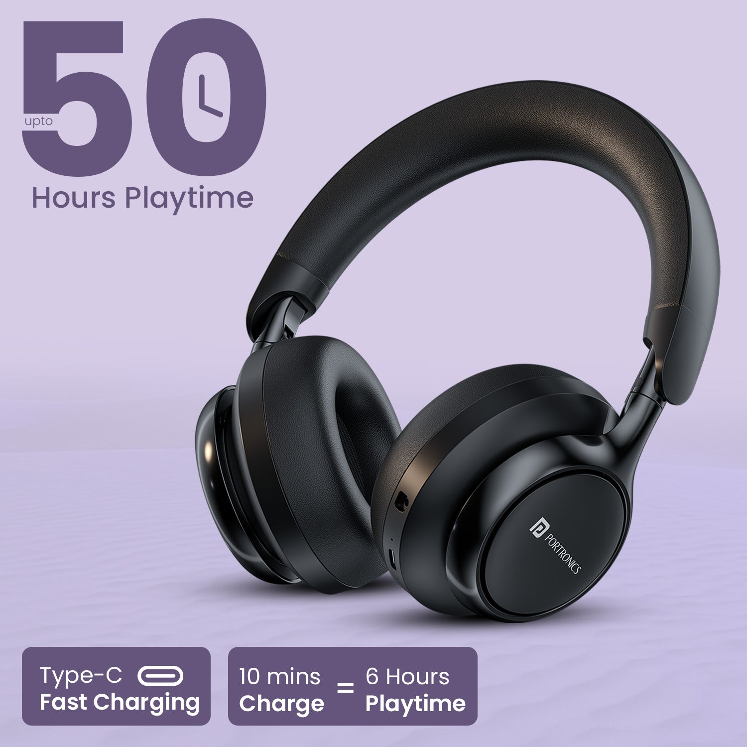 portronics muffs m7 wireless headphone | up to 50 hours playtime with fast type-c charging | best headphones under 5000 with long battery life for gaming and work
