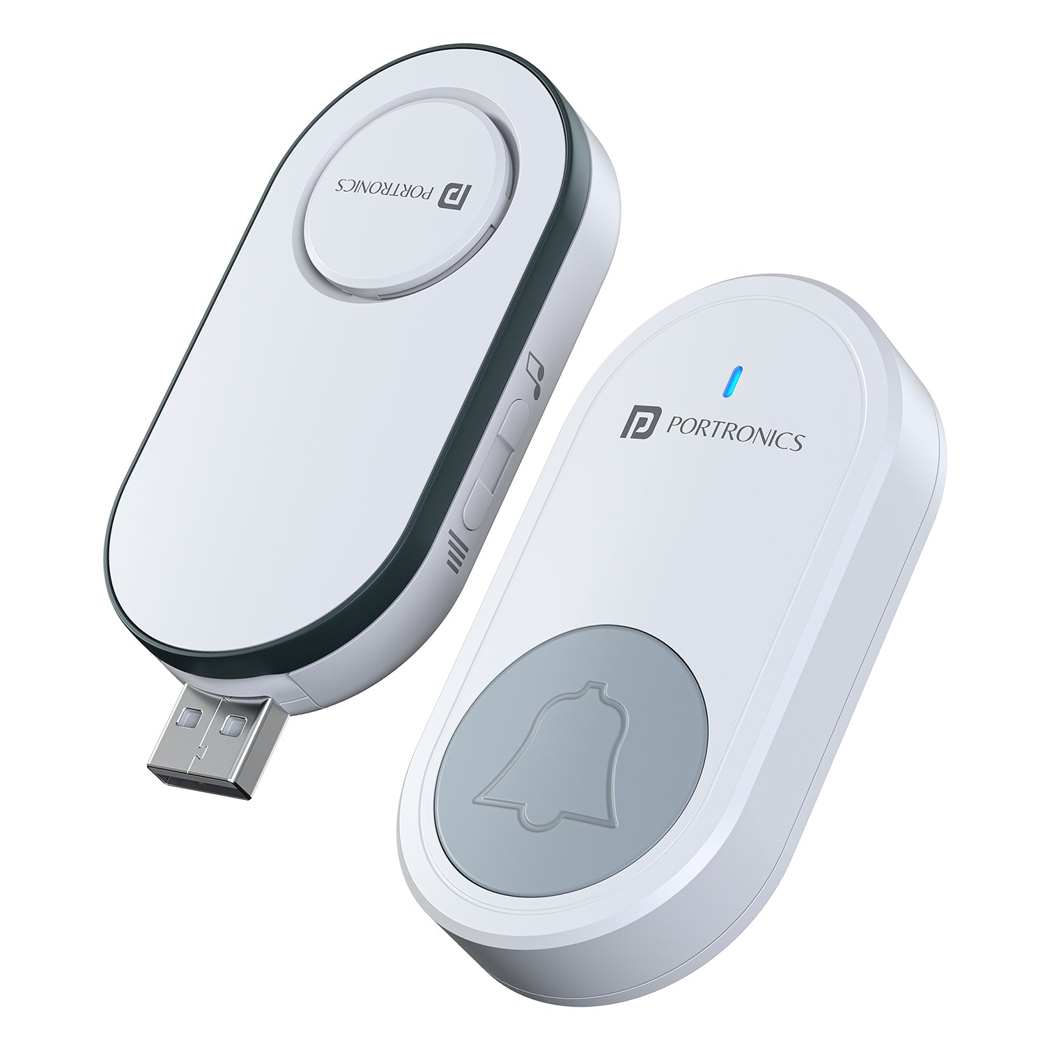 portronics ping u mini usb wireless doorbell | compact usb powered chime receiver paired with battery operated push button transmitter | alerting occupants instantly when visitors arrive at front doors and entrance gates | best wireless doorbell with usb receiver for home security