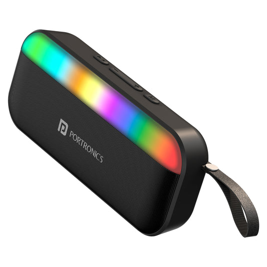 portronics plugs 3 portable wireless speaker | compact audio device with a glowing light strip and loop strap portable speaker | listening to music while traveling or commuting travel bluetooth speaker | portable wireless speaker with wrist strap